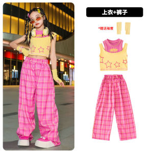 ชุดเต้นแจ๊สสำหรับเด็กผู้หญิง ชุดแฟชั่นเดินแบบ ชุดฮิปฮอป ชุดเต้นสตรีท ชุดการแสดง เสื้อผ้าเด็ก ผ้าฝ้าย โพลีเอสเตอร์ ยางยืด