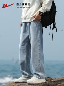 กางเกงยีนส์ทรงหลวมสไตล์อเมริกันสำหรับผู้ชาย กางเกงขายาวทรงตรงสบายๆ ฤดูใบไม้ผลิและฤดูใบไม้ร่วง สไตล์ไฮสตรีท กางเกงยีนส์ทรงหลวม