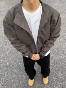 OUMULONG | Wolf Gray Stand-collar Masculine Style Shoulder-width Accentuating Bomber Jacket