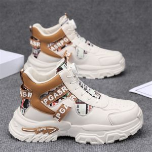 High Top Basketball Sneakers 2025 New Autumn Winter Rotation Button Mens Shoes Thick Bottom Heightening Dad Trendy Shoes