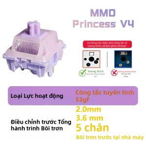 MMD Princess V4 RGB Light Guide Bàn Phím Cơ Tùy Chỉnh 5Pin Công Tắc Xúc Giác Tuyến Tính LY Smooth Stalk Gaming Được Bôi Trơn 108 Phím