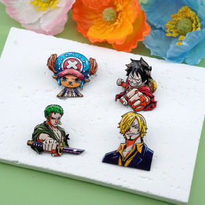 Miniso | 4Pcs Anime One Piece Enamel Pin Luffy Zoro Sanji Chopper Metal Brooch Straw Hat Pirates Lapel Badge Backpack Decor