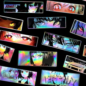 32PCS Binary Modification JDM Anime Beauty Eye Stickers Random Laser Rainbow Motorcycle Car Bike Helmet Accessories DIY Decals