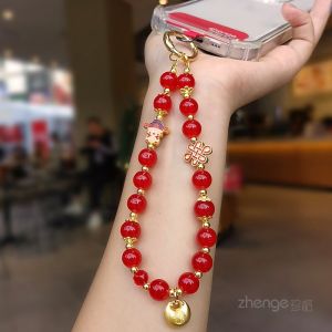 สร้อยคอโทรศัพท์มือถือแบบสั้นทำด้วยมือ คริสตัลหลากสีสัน ปีใหม่ สไตล์ชาติพันธุ์ วินเทจ เครื่องประดับระดับไฮเอนด์