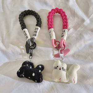 Cute Plush Cat Pendant Short Nylon Braid Womens Style Mobile Phone Case Fun Cartoon Student Backpack Decor Handheld Anti-Lost Wristband CCD Versatile Hanging Chain
