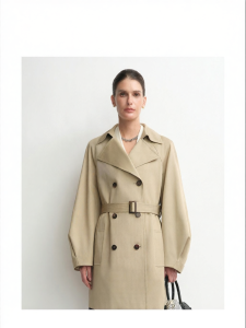Women Wool Acetate Trench Coat Double Breasted Notched Collar