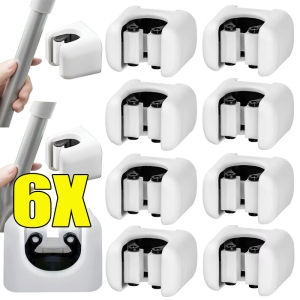 6pcs Broom Holder Self Adhesive No Drill Wall Mount Mop Broom Organizer / Heavy Duty Garden Tool Organizer Garage Storage and Organization Hanger