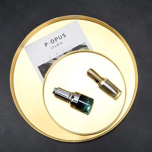 Gold Round Tray Jewellery Organiser Tray Stainless Steel Storage Trays for Cosmetics Home Décor Nordic Style