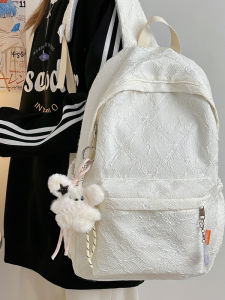 Casual Commuter Backpack Student Style Dual Shoulder Bag Soft Handle Youthful Trend Zipper Closure Large Size Nylon Fabric