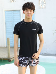 2025 Mens Two-Piece Swimming Suit Short Sleeve Anti-Embarrassment Swimwear Set for Teens Casual Surfing Swimwear