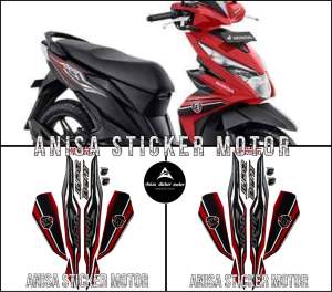 STIKER STRIPING LIS LES BODY HONDA BEAT 2019 ISS HITAM MERAH