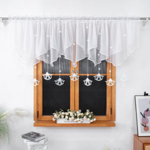 1PC Rod Pocket Sheer Curtain With Crystal Beads Hollow Floral Pendants 400×110cm For Living Room Lovely Housewarming Gift