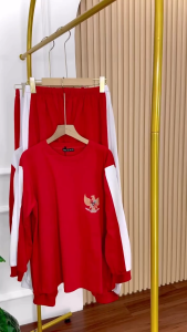 Merdeka Set Scuba Sablon Atasan merah putih wanita dewasa Baju setelan wanita dewasa terbaru 2025