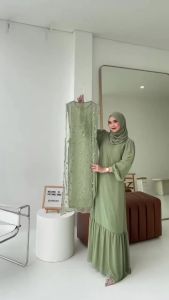 cyntia dress bahan ceruty mix brukat bigsize setelan kondangan gamis jumbo kekinian wanita termurah ready size m l xl xxl