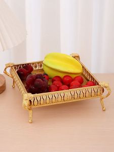 Creative Fruit Plate Rumah Nampan Minuman Kreatif Vintage Mangkuk Buah Meja Makanan Ringan Kotak Penyimpanan Besi Nampan Persegi Emas Keranjang Buah Dekorasi Meja