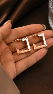 [SG] Rose Gold Nova Square Earrings | Geometric Open Hoop Earrings | Modern Minimalist Jewellery | ear me out (EMO-83)