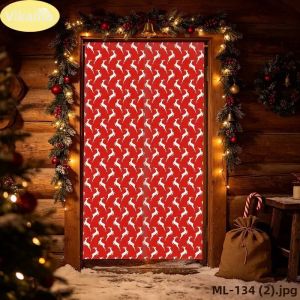 Rèm Cửa Hình Ông Già Noel Kẻ Sọc Đỏ Giáng Sinh VIKAMA Với Họa Tiết Cành Thông Và Bông Tuyết Có Chữ Merry Trang Trí Ngày Lễ Bằng Vải Lanh Tối Giản