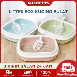 FOLOPETS Litter Box Kucing Bulat - Bak Pasir Kucing Tempat Toilet Kucing - Kucing Free Sekop Serokan Pasir