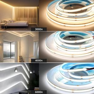 12V 24V ความหนาแน่นสูง COB Linear LED Strip-5M 3000K/4000K/6000K สีตกแต่งบ้าน Soft Light Strip