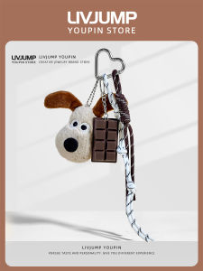 Handmade Handwoven Rope Color Block Dog Keychain Plush Bag Charm Car Key Holder Fashionable Ins Style Vehicle Key Accessory
