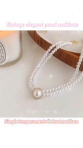 【3pcs】 Earing Necklace Set Round Pearl Necklace Retro French Earrings Simple Banquet Female Accessories
