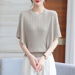 New Mulberry Silk Knit Sweater Short Sleeve Top Fashion Bat Sleeve Womens Pullover Sweater