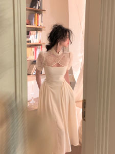 White Strapless Midi Dress Womens Summer Solid Color New Chinese Style Reformed Cheongsam Two-Piece Set with Pleats Short Sleeve