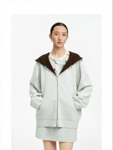 Colorful Smile Contrast Hoodie Coat Cotton Modal Blend