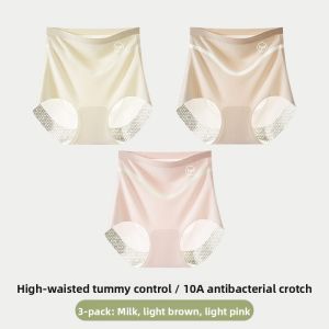 MiiOW | High Waist Ice Silk Triangle Panties Womens Postpartum Abdomen Slimming Briefs Comfortable Cotton Lining Nylon Fabric