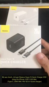 Baseus 20W PD USB Type C Quick Charger QC3.0 for iPhone X/XS/XR/XS Max/XS Max - 1C Plug - Black/White