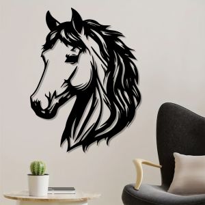 CIFbuy | 1PC Đầu Ngựa Tường Điêu Khắc Sắt Kim Loại Ngựa Phi Bước Tượng Trang Trí Phòng Khách Vườn Chủ Đề Cưỡi Ngựa Quà Tặng