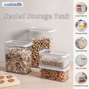 JustLiving Storage Containers Set with Lids Airtight Sliding Storage Rack Stackable Organizer Boxes for Home/ Kitchen and Office - Space Saving BPA Free Transparent Plastic Grain Storage Tank