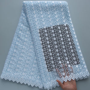 Pure White Guipure Cord Lace Fabric Premium African Water Soluble Lace With Rhinestones  For Women Occasion Gown 5 Yards