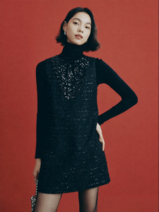 FAMANXUAN | Black Glitter Sleeveless Vest Dress