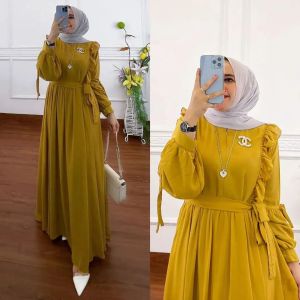 Pabrik Baju ALORA DRESS BO Bahan CERUTY BABYDOLL FULL FURING FREE BROSS Gamis Dres Wanita Terbaru