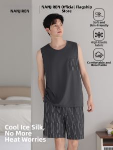 Nanjiren | Men Ice Silk Shorts Set Sleepwear