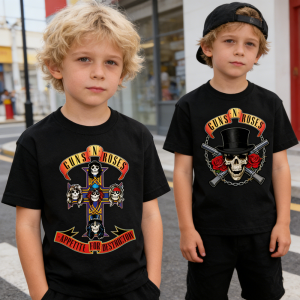 Rock Band Skull Rose Print T Shirt for Kids Boys Girls Short Sleeve Cotton Summer Casual Children Top