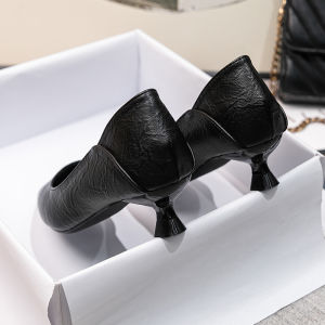 Comfortable Soft Leather Work Shoes for Women Low And High Heels Black Narrow Heel Professional Dress Shoes for Office