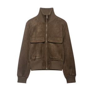Elegant Long Sleeve Zipper Bomber Jackets 2026 Spring Women Pockets Design Jacket Chic Elegant Outerwear