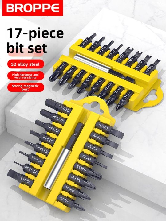 Bit Set Rod BROPPE | 17-Piece Screwdriver Bit Set with Extension Rod Cross Flat Hex ...