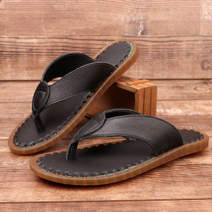 New Arrival Casual Leather Sandals Breathable Slip-On Thong Slippers Soft Anti-Slip Cowhide Bottom Flat Heel Summer Shoes