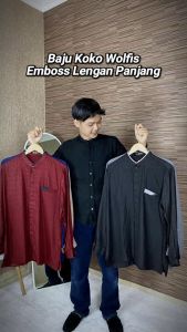 S&D PROJECT Baju Koko Muslim Emboss Bahan Wolfis Premium Warna Abu-abu Jumbo M-4XL Untuk Pria Dewasa Lengan Panjang