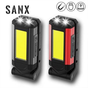 SANX Super Bright COB Work Light 5 Modes USB Rechargeable LED Flashlight Portable Camping Lamp with Magnet Tail Waterproof Adjustable Lantern Car Flashlight