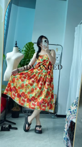 Fashion Summer Style Romantic Dress Womens Casual Printed Sleeveless Dress Plus Size Bohemian Beach Vacation Suspender Maxi Dress 4010