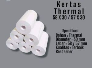 Kertas Thermal Murah 58x30 Paket 10 Roll Kertas Thermal Diameter 30 mm Lebar 58 / 57 mm Kualitas Terbaik Best Seller.