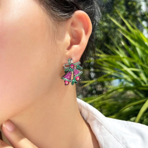 Sequito Ngày Giáng sinh phụ nữ Bông tai thả với chuông nhỏ mạ vàng màu đen lát thiết lập màu đỏ màu xanh lá cây AAA đá CZ Zirconia sang trọng bên Món quà trang sức se898