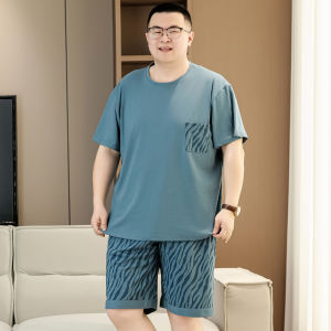 plus Size Sleepwear Set for Men Summer Thin Short Sleeve Casual Loose Home Clothes round Neck Comfortable Lightweight Cotton Polyester Blend