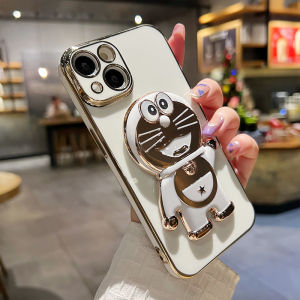 YIWESAN Casing Ponsel untuk Samsung J7 Prime 2 J7 Pro J7 2017 J7 2018 J2 Prime J4 Plus J4 Prime J6 Plus J6 Prime Case lunak pelindung HP silikon lembut Casing ponsel baru tempat Kesing lipat lapisan kartun Doraemon Plating Softcase