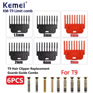 Kemei | 6PCS T9 Hair Clipper Guards Guide Combs Trimmer Cutting Guides Styling Tools Attachment Compatible 1.5mm 2mm 3mm 4mm 6mm 9mm
