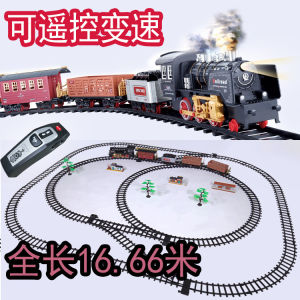 New Large Remote control steam smoke classical train charging electric rail train add water smoke model train boy toy